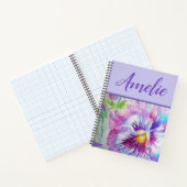 パンシーパープルウォーターかわいらしカラーフローラ花 ノートブック (内部)