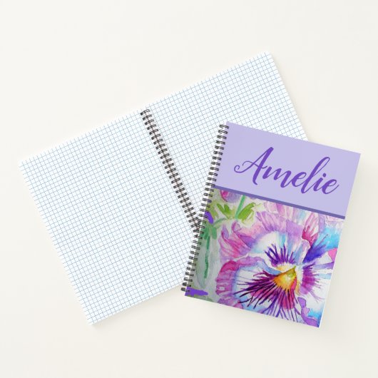 パンシーパープルウォーターかわいらしカラーフローラ花 ノートブック (内部)