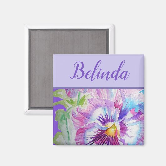 パンシーパープルウォーターかわいらしカラーフローラ花 マグネット (正面/裏面)