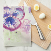 パンシーピンク水彩パンジーフローラ花赤面 キッチンタオル (四つ折り)