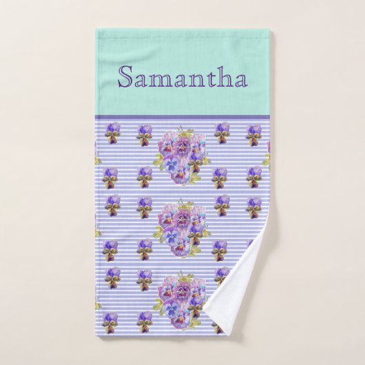 パンシーフラワーアクアストライプアートフローラ バスタオルセット (ハンドタオル)