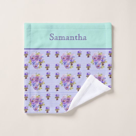 パンシーフラワーアクアストライプアートフローラ  バスタオルセット (ウォッシュタオル)