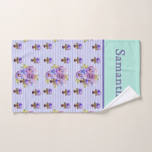 パンシーフラワーアクアストライプアートフローラ  バスタオルセット (ハンドタオル)