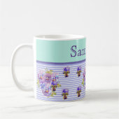 パンシーフラワーアクアストライプフローラカスタマイズ コーヒーマグカップ (左)