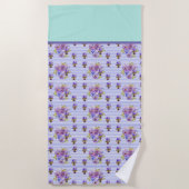 パンシーフラワーアクアストライプフローラガールズウーメン ビーチタオル (正面)