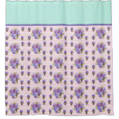 パンシーフラワーアクアストライプフローラガールズウーメンS シャワーカーテン (正面)