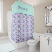 パンシーフラワーアクアストライプフローラガールズネーム翔 シャワーカーテン (インサイチュ)