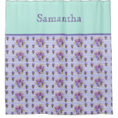 パンシーフラワーアクアストライプフローラガールズネーム翔 シャワーカーテン (正面)