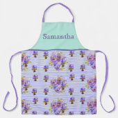 パンシーフラワーアクアストライプフローラガールズネーム エプロン (正面)