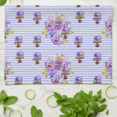 パンシーフラワーアクアストライプフローラガールズネーム キッチンタオル (折り畳み)