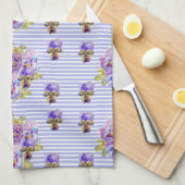 パンシーフラワーアクアストライプフローラガールズネーム キッチンタオル (四つ折り)