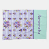 パンシーフラワーアクアストライプフローラガールズネーム キッチンタオル (横)