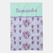 パンシーフラワーアクアストライプフローラガールズネーム キッチンタオル (縦)