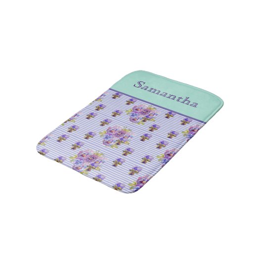 パンシーフラワーアクアストライプフローラガールズネーム バスマット (アングル)