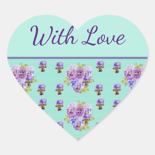 パンシーフラワーアクアストライプフローラグリーンウィズラブ ハートシール (正面)