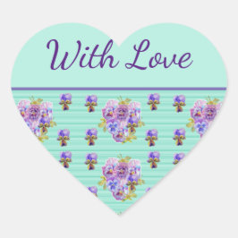 パンシーフラワーアクアストライプフローラグリーンウィズラブ ハートシール