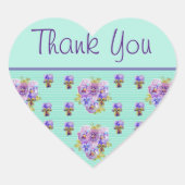 パンシーフラワーアクアストライプフローラサンキューステッカー ハートシール (正面)