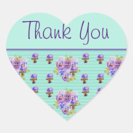 パンシーフラワーアクアストライプフローラサンキューステッカー ハートシール