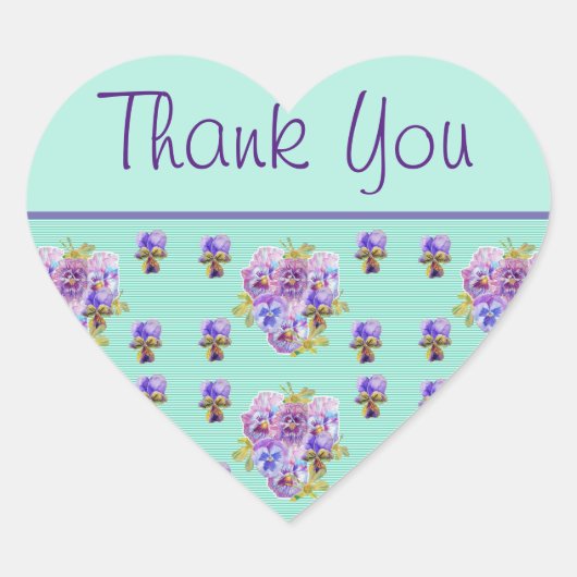 パンシーフラワーアクアストライプフローラサンキューステッカー ハートシール (正面)