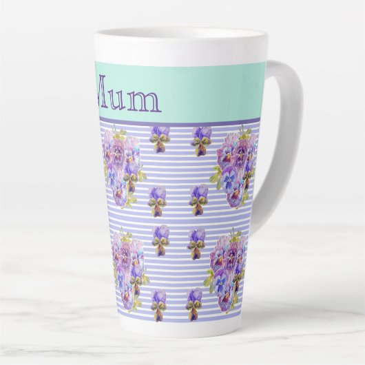 パンシーフラワーアクアストライプフローラムマザーズDay Co カフェラテマグ (右アングル)