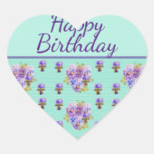 パンシーフラワーアクアストライプフローラムームハッピーバースデー ハートシール (正面)
