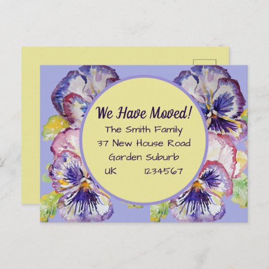 パンシーフラワーズ新住所はがき引っ越し中  ポストカード (正面/裏面)