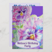 パンシーフラワーズ誕生日子供ガールズパープルフローラ 招待状 (正面/裏面)