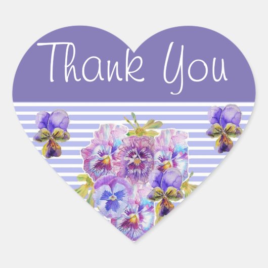 パンシーフラワーパープルストライプフローラありがとう ハートシール (正面)