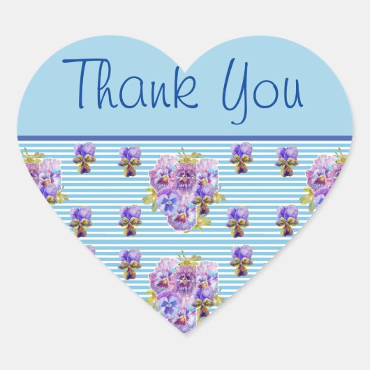 パンシーフラワーブルーストライプフローラありがとうステッカー ハートシール (正面)