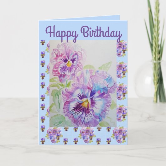 パンシーヴィオラヴィオレットフローラパープルウォーターカラー カード (正面)