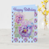 パンシーヴィオラヴィオレットフローラパープルウォーターカラー カード (黄色い花)