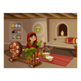 パンジャビウーマンスピニングシャルカ – ルーラルライフスタイル ポスター