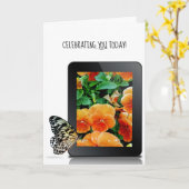 パンジーが付いている電子タブレット装置の蝶 カード (黄色い花)