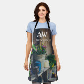 パンジーが飾られたカントリーハウス鮮やかポーチ エプロン (着用した状態)