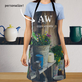 パンジーが飾られたカントリーハウス鮮やかポーチ エプロン