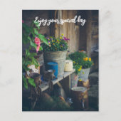 パンジーが飾られたカントリーハウス鮮やかポーチ シーズンポストカード (正面)