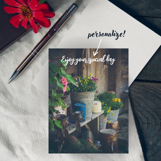 パンジーが飾られたカントリーハウス鮮やかポーチ シーズンポストカード