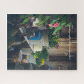 パンジーが飾られたカントリーハウス鮮やかポーチ ジグソーパズル (横)
