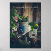 パンジーが飾られたカントリーハウス鮮やかポーチ ポスター (正面)