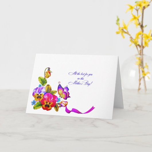 パンジーと蝶の母の日 カード (黄色い花)