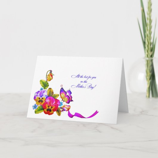 パンジーと蝶の母の日 カード (正面)