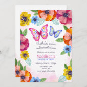 パンジーと蝶の誕生日パーティー 招待状 (正面/裏面)
