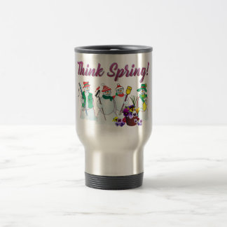 パンジーのタンブラーを搭載する春の雪だるまを考えて下さい トラベルマグ