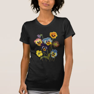 パンジーの刺繍されたパレード Tシャツ