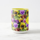 パンジーの水彩画 ツートーンマグカップ (中央)