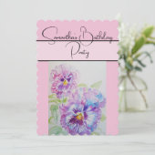 パンジーの水彩画 パンジー 紫の花 花 招待状 (スタンド正面)