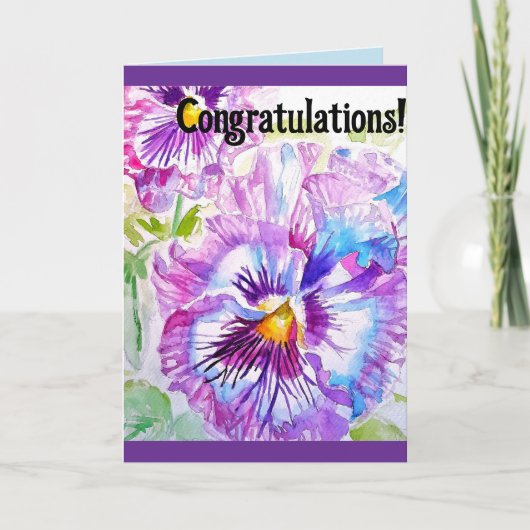 パンジーの水彩花イラストの祝賀カード カード (正面)