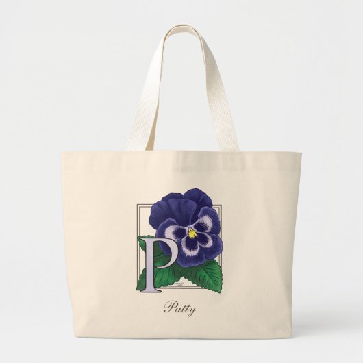 パンジーの花のモノグラムのためのP ラージトートバッグ (正面)