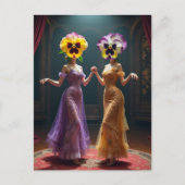 パンジーの花の頭を持つ踊る女性たち ポストカード (正面)