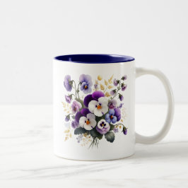 パンジーの花柄マグカップ、エレガントな花のコーヒーカップのギフト ツートーンマグカップ